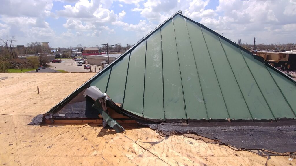 Damaged roof from storm