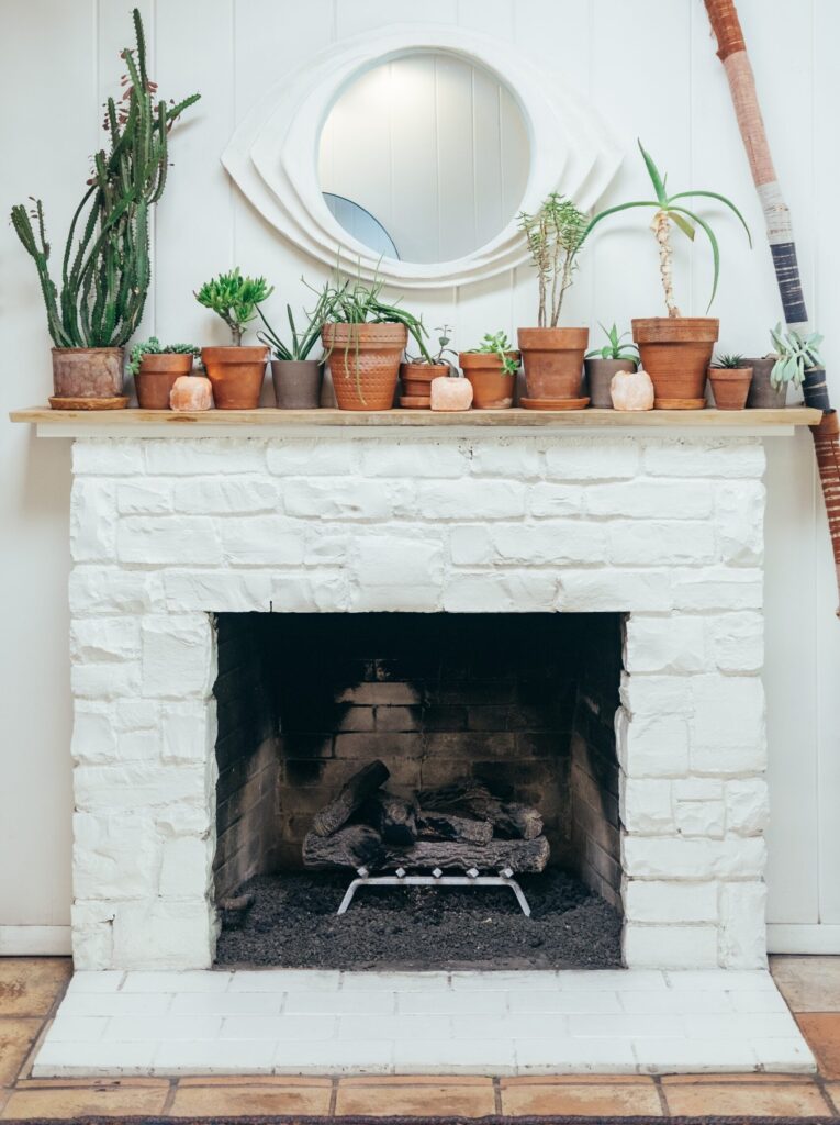 fireplace with white bricks