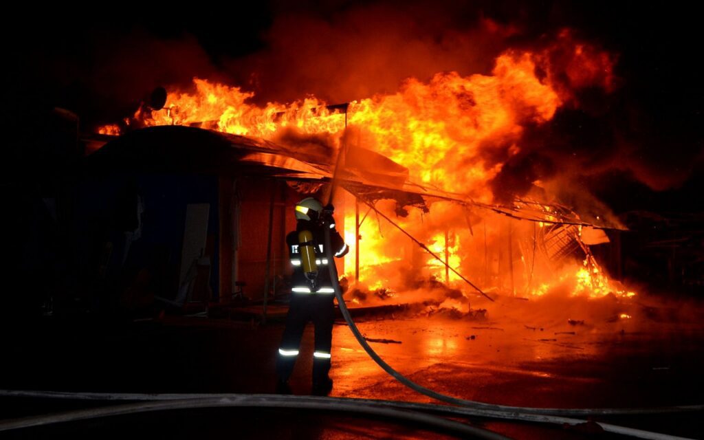 house fire at night