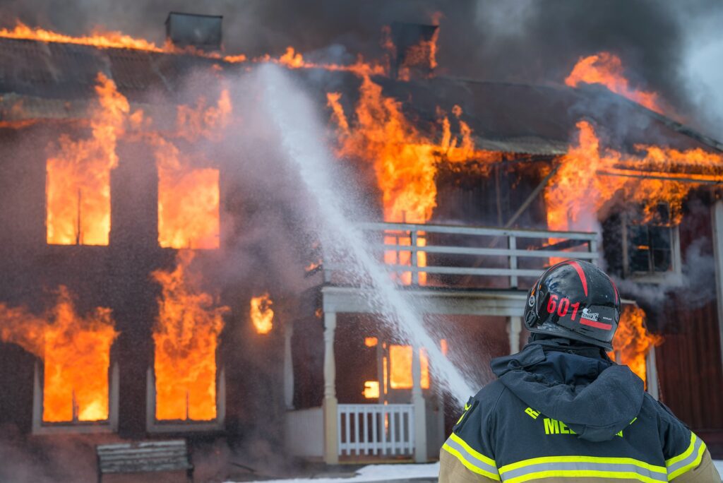 house fire with smoke